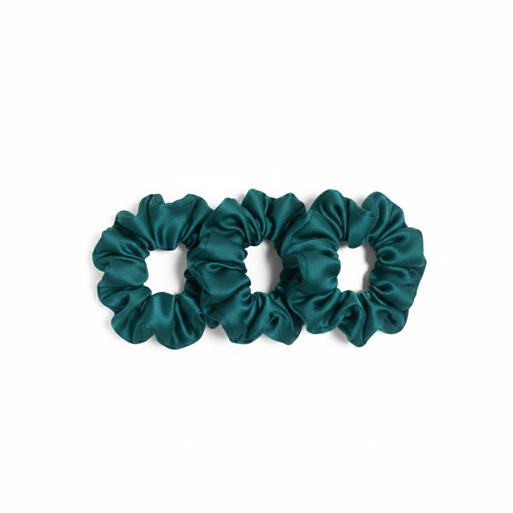 Set van 3 donkergroene zijden scrunchies van moerbeizijde