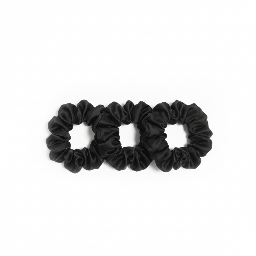 Set van 3 zwarte zijden scrunchies van moerbeizijde